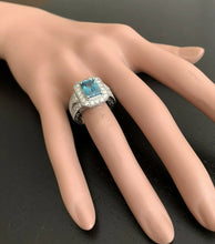 Load image into Gallery viewer, 5.95 Carats Natural Very Nice Looking Blue Zircon and Diamond 14K Solid White Gold Ring