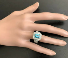 Load image into Gallery viewer, 5.95 Carats Natural Very Nice Looking Blue Zircon and Diamond 14K Solid White Gold Ring
