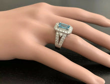Load image into Gallery viewer, 5.95 Carats Natural Very Nice Looking Blue Zircon and Diamond 14K Solid White Gold Ring