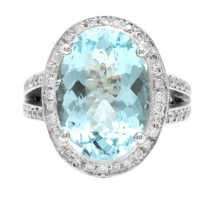 10.20 Carats Natural Impressive Natural Aquamarine and Diamond 14K White Gold Ring