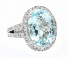 Load image into Gallery viewer, 10.20 Carats Natural Impressive Natural Aquamarine and Diamond 14K White Gold Ring