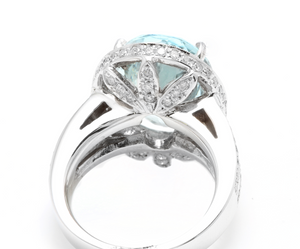 10.20 Carats Natural Impressive Natural Aquamarine and Diamond 14K White Gold Ring
