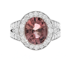6.00 Carats Natural Very Nice Looking Tourmaline and Diamond 14K Solid White Gold Ring