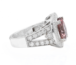 6.00 Carats Natural Very Nice Looking Tourmaline and Diamond 14K Solid White Gold Ring
