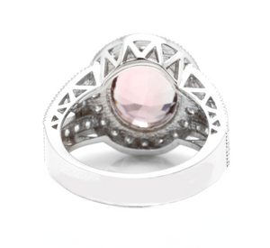 6.00 Carats Natural Very Nice Looking Tourmaline and Diamond 14K Solid White Gold Ring