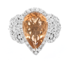 Load image into Gallery viewer, 7.15 Carats Natural Impressive Yellow Topaz and Diamond 14K White Gold Ring