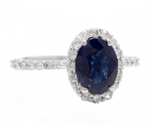 Load image into Gallery viewer, 3.10 Carats Exquisite Natural Blue Sapphire and Diamond 14K Solid White Gold Ring