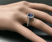 Load image into Gallery viewer, 3.10 Carats Exquisite Natural Blue Sapphire and Diamond 14K Solid White Gold Ring