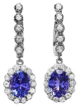Load image into Gallery viewer, Exquisite 5.25 Carats Natural Tanzanite and Diamond 14K Solid White Gold Earrings