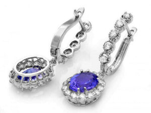 Exquisite 5.25 Carats Natural Tanzanite and Diamond 14K Solid White Gold Earrings