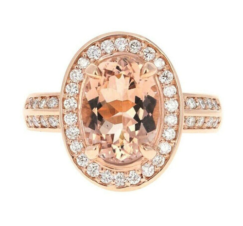 4.10 Carats Impressive Natural Morganite and Diamond 14K Solid Rose Gold Ring