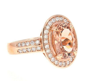 4.10 Carats Impressive Natural Morganite and Diamond 14K Solid Rose Gold Ring