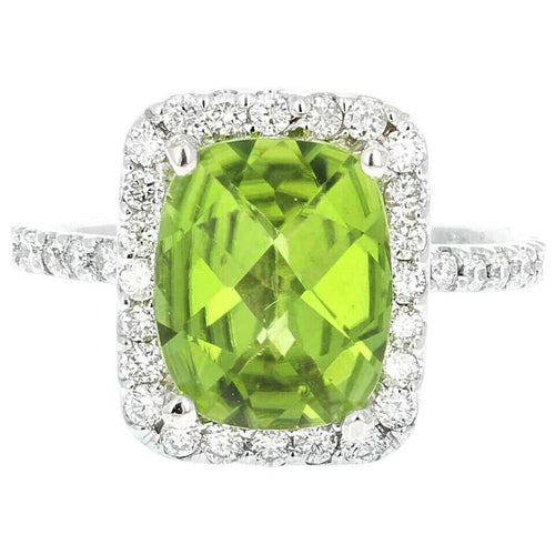 4.20 Carats Impressive Natural Peridot and Diamond 14K White Gold Ring