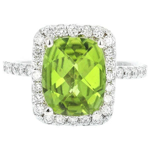 4.20 Carats Impressive Natural Peridot and Diamond 14K White Gold Ring