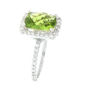 4.20 Carats Impressive Natural Peridot and Diamond 14K White Gold Ring