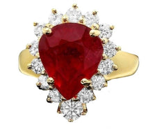 Load image into Gallery viewer, 7.00 Carats Natural Red Ruby and Diamond 14K Solid Yellow Gold Ring