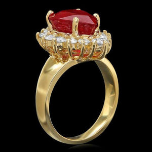 7.00 Carats Natural Red Ruby and Diamond 14K Solid Yellow Gold Ring