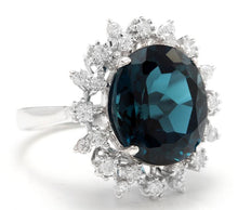 Load image into Gallery viewer, 11.80 Carats Exquisite London Blue Topaz and Diamond 14K Solid White Gold Ring