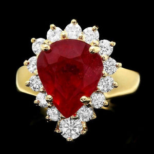 7.00 Carats Natural Red Ruby and Diamond 14K Solid Yellow Gold Ring