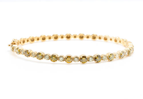 Very Impressive 1.84 Carats Natural Fancy Color Diamond 14K Solid Yellow Gold Bangle Bracelet