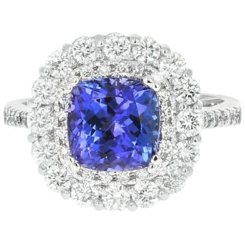 4.10 Carats Natural Very Nice Looking Tanzanite and Diamond 14K Solid White Gold Ring