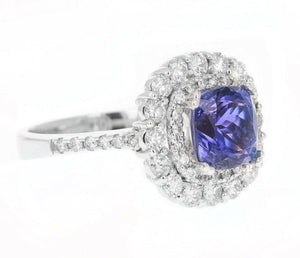 4.10 Carats Natural Very Nice Looking Tanzanite and Diamond 14K Solid White Gold Ring