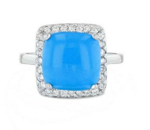 3.50 Carats Impressive Natural Turquoise and Diamond 14K White Gold Ring