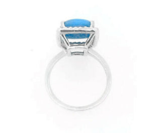 3.50 Carats Impressive Natural Turquoise and Diamond 14K White Gold Ring