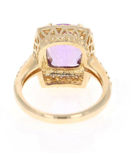 4.70 Carats Natural Impressive Amethyst and Diamond 14K Yellow Gold Ring