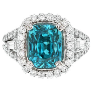 9.75 Carats Natural Very Nice Looking Zircon and Diamond 14K Solid White Gold Ring