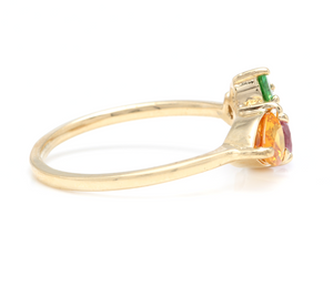 1.60 Carats Natural Multi-Color Sapphire, Tsavorite and Diamond 14K Solid Yellow Gold Ring