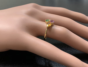 1.60 Carats Natural Multi-Color Sapphire, Tsavorite and Diamond 14K Solid Yellow Gold Ring