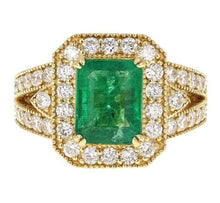 Load image into Gallery viewer, 4.40 Carats Natural Emerald and Diamond 14K Solid Yellow Gold Ring