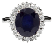 Load image into Gallery viewer, 8.10 Carats Exquisite Natural Blue Sapphire and Diamond 14K Solid White Gold Ring