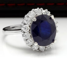 Load image into Gallery viewer, 8.10 Carats Exquisite Natural Blue Sapphire and Diamond 14K Solid White Gold Ring