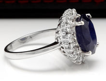 Load image into Gallery viewer, 8.10 Carats Exquisite Natural Blue Sapphire and Diamond 14K Solid White Gold Ring