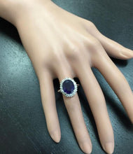 Load image into Gallery viewer, 8.10 Carats Exquisite Natural Blue Sapphire and Diamond 14K Solid White Gold Ring