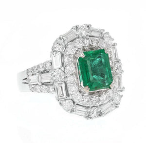 5.50 Carats Natural Emerald and Diamond 18K Solid White Gold Ring