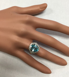 7.80 Carats Natural Very Nice Looking Blue Zircon and Diamond 14K Solid White Gold Ring