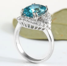 Load image into Gallery viewer, 7.80 Carats Natural Very Nice Looking Blue Zircon and Diamond 14K Solid White Gold Ring