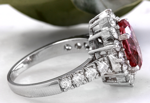 5.60 Carats Natural Very Nice Looking Tourmaline and Diamond 14K Solid White Gold Ring