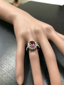 5.60 Carats Natural Very Nice Looking Tourmaline and Diamond 14K Solid White Gold Ring