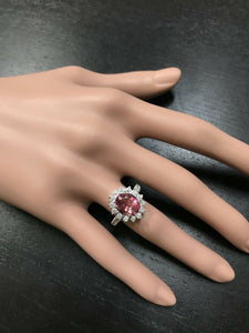 5.60 Carats Natural Very Nice Looking Tourmaline and Diamond 14K Solid White Gold Ring