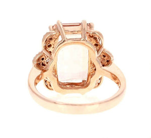 6.35 Carats Exquisite Natural Morganite and Diamond 14K Solid Rose Gold Ring