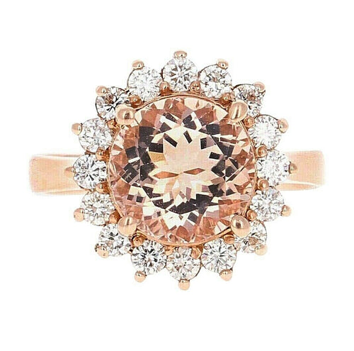 3.65 Carats Natural Morganite and Diamond 14K Solid Rose Gold Ring