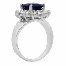 Load image into Gallery viewer, 5.30 Carats Exquisite Natural Blue Sapphire and Diamond 14K Solid White Gold Ring