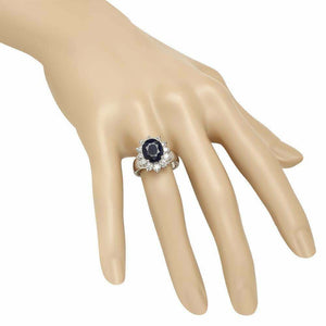 5.30 Carats Exquisite Natural Blue Sapphire and Diamond 14K Solid White Gold Ring