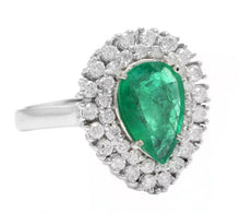 Load image into Gallery viewer, 3. 70 Carats Natural Emerald and Diamond 14K Solid White Gold Ring