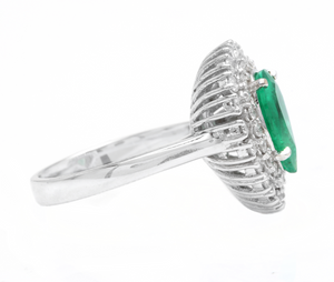 3. 70 Carats Natural Emerald and Diamond 14K Solid White Gold Ring