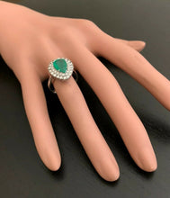 Load image into Gallery viewer, 3. 70 Carats Natural Emerald and Diamond 14K Solid White Gold Ring